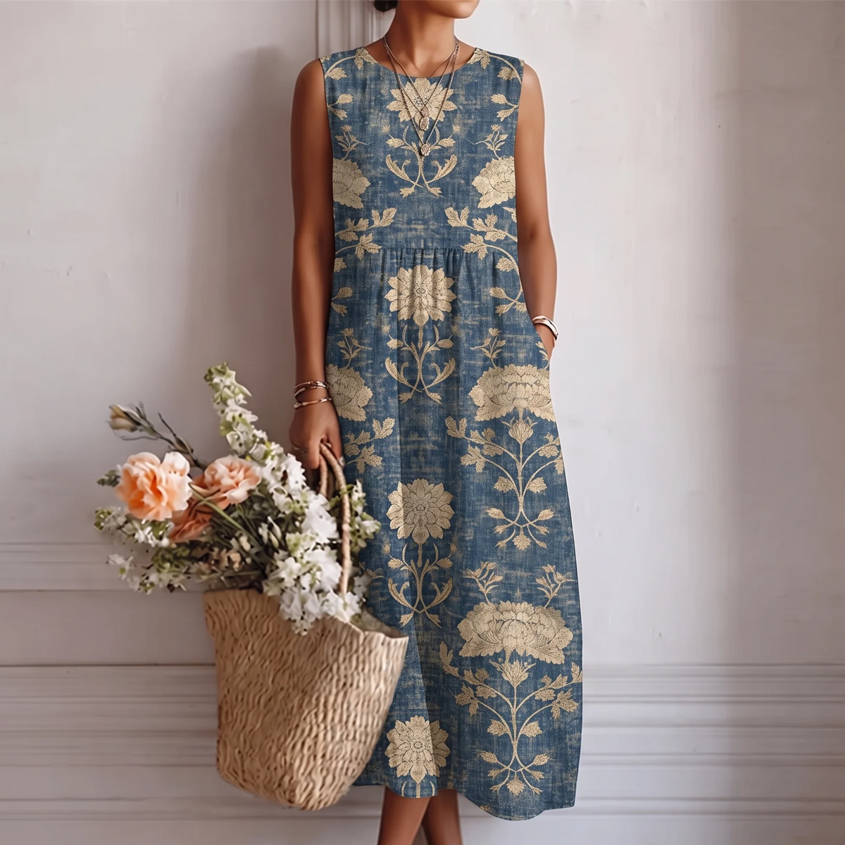 Aurora |Vestido midi clásico con estampado floral