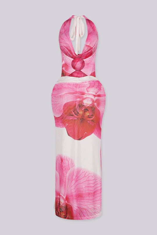 Vestido Maxi Estampado Rosa