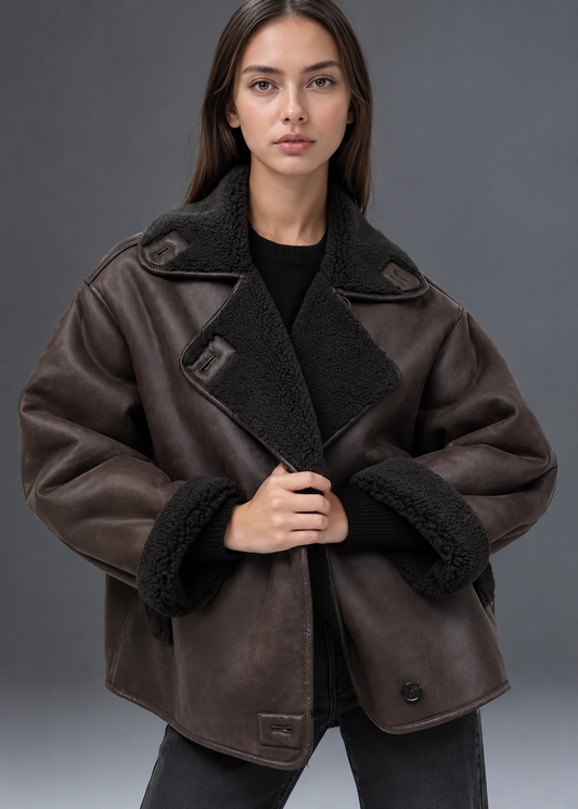 Chaqueta larga con efecto piel