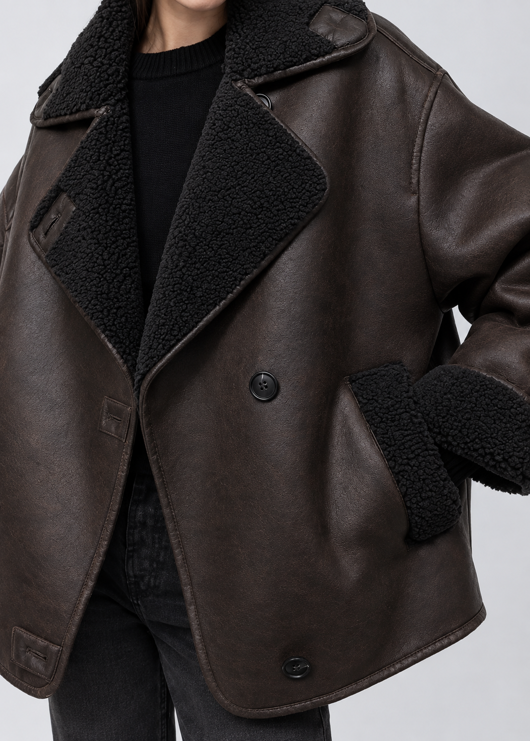 Chaqueta larga con efecto piel