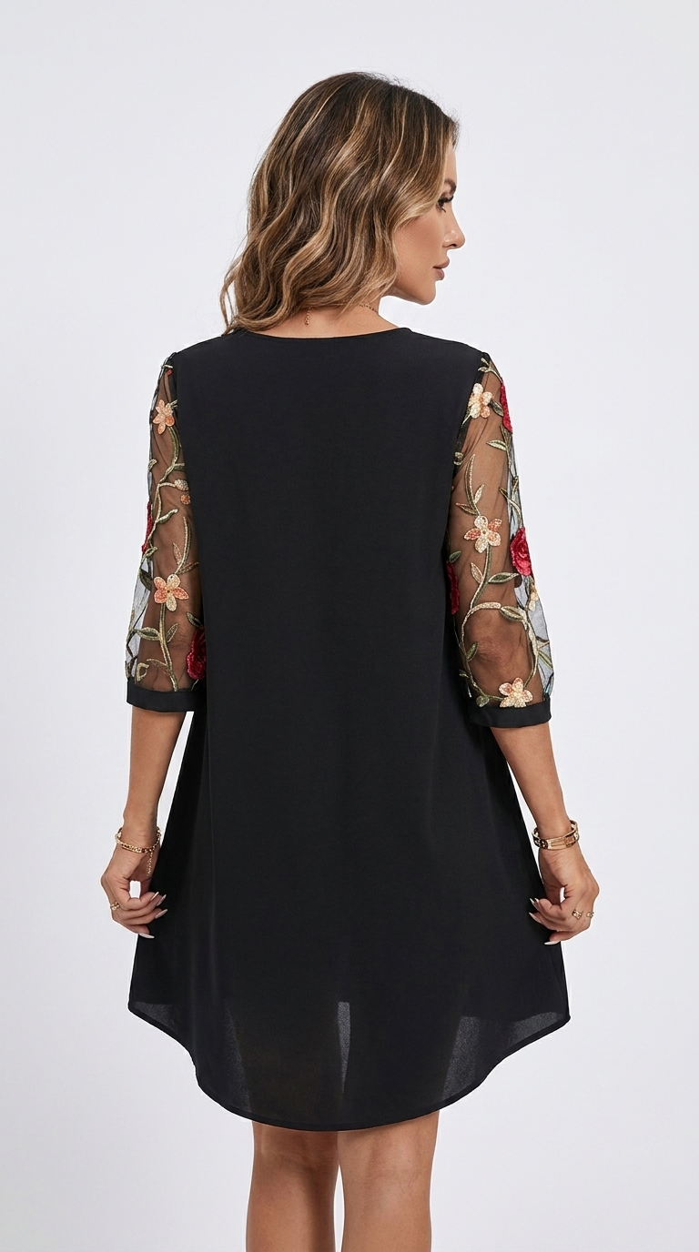 Vestido bordado con estampado Floral