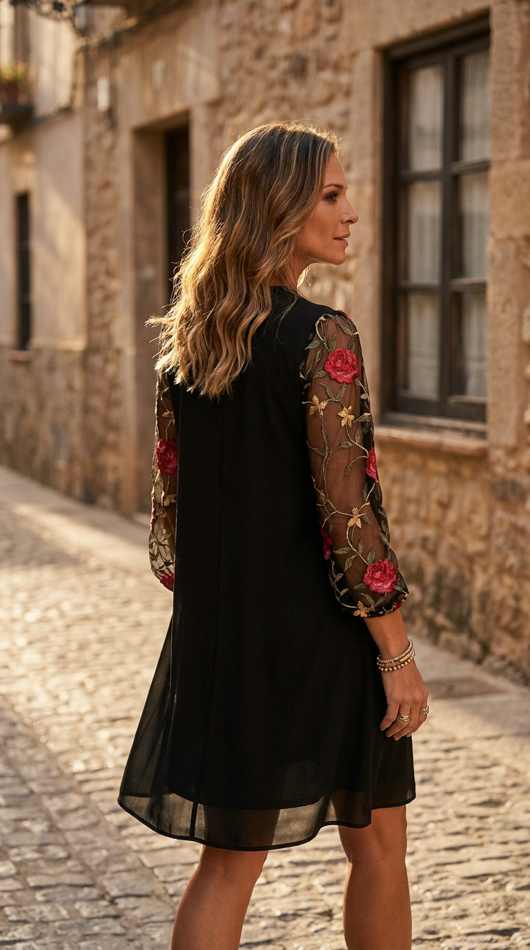 Vestido bordado con estampado Floral