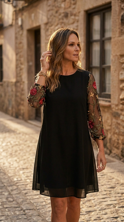 Vestido bordado con estampado Floral