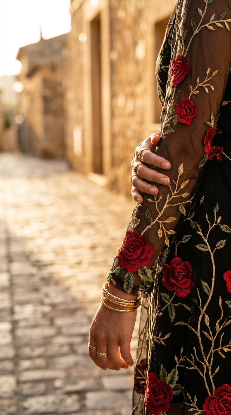 Vestido bordado con estampado Floral