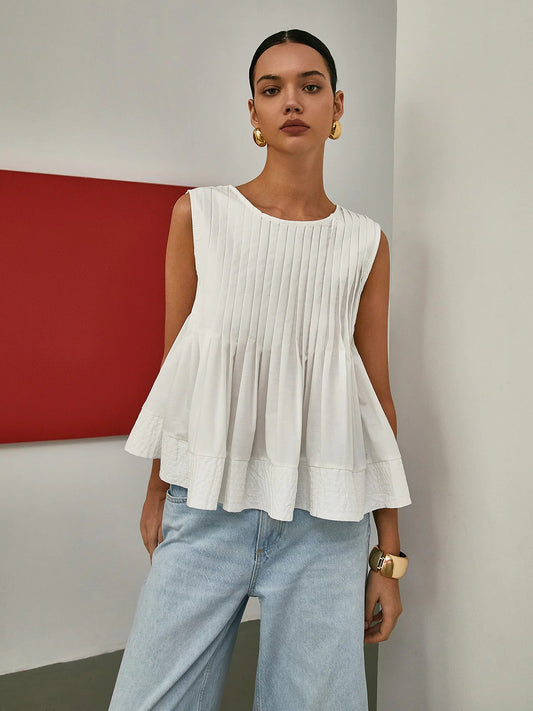 Blusa sin mangas con volantes plisados