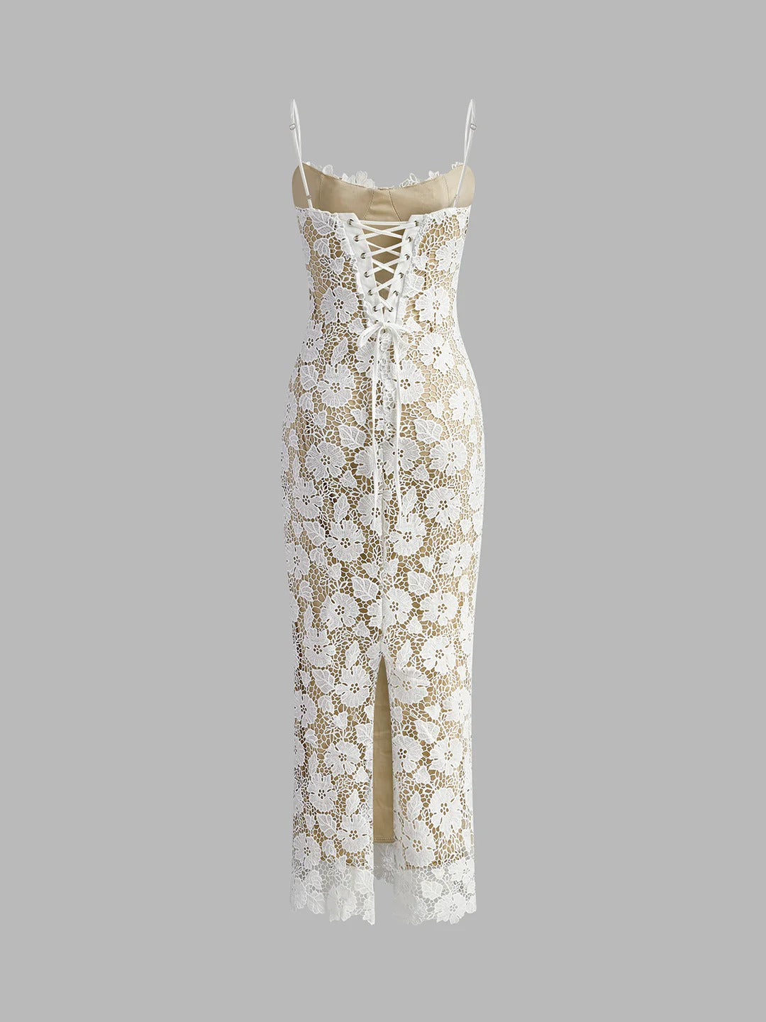 Vestido camisero de encaje de doble capa semitransparente