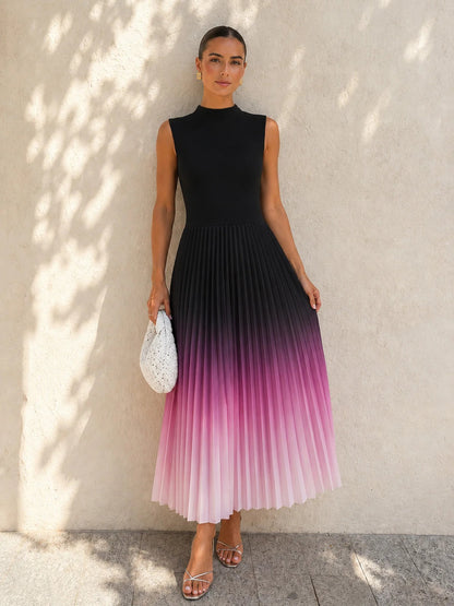 Vestido midi plisado sin mangas con degradado