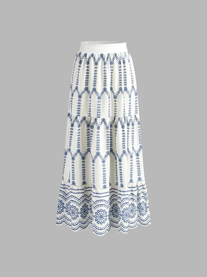 Set crop top y falda larga bordada