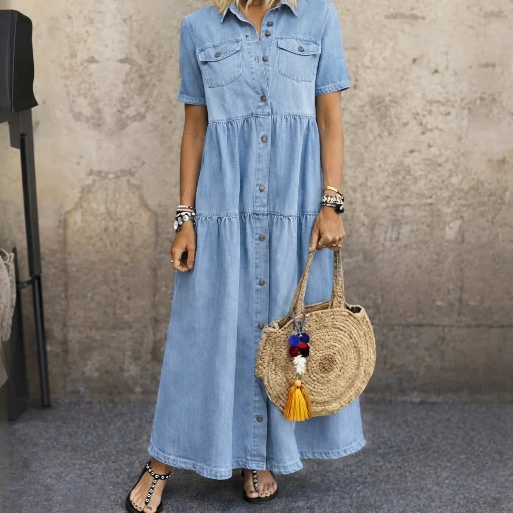 Elisa | Vestido midi con botones delanteros