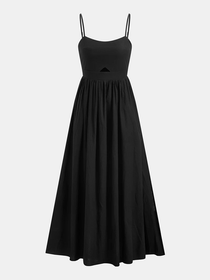 Vestido largo de algodón sin mangas con bolsillos y aberturas