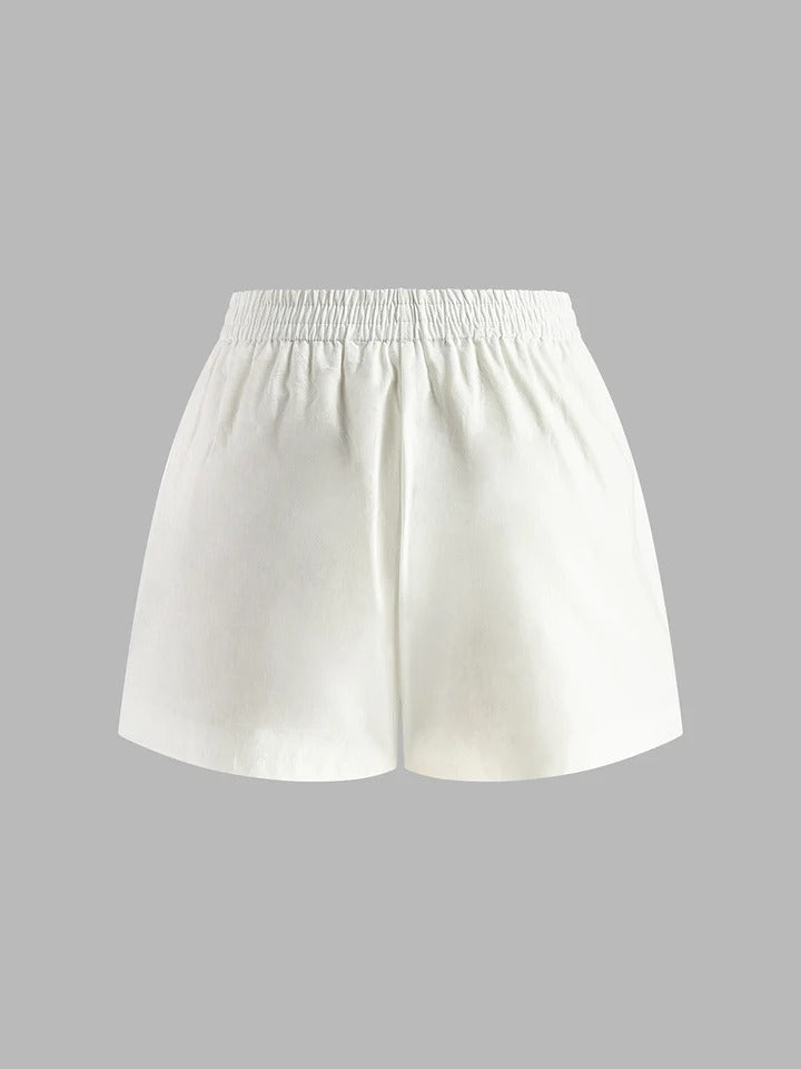 Conjunto de top halter sin espalda y shorts de algodón y lino.