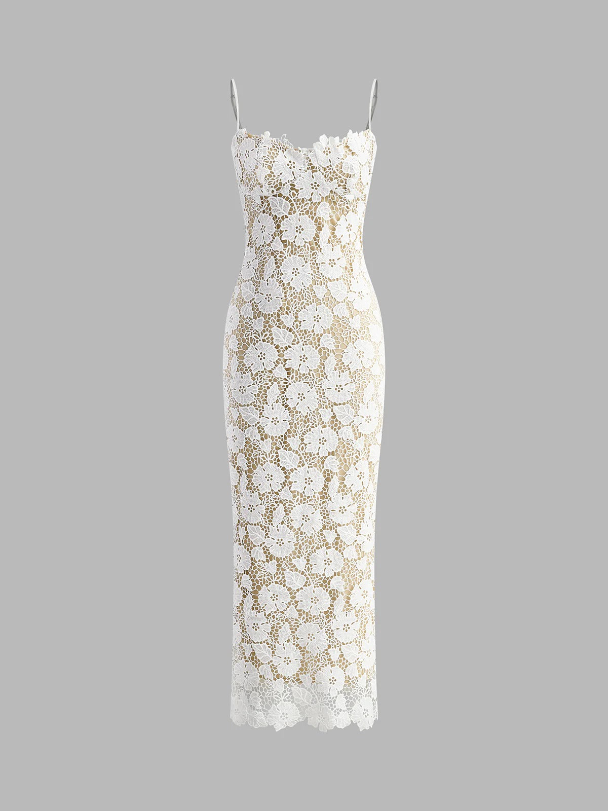 Vestido camisero de encaje de doble capa semitransparente