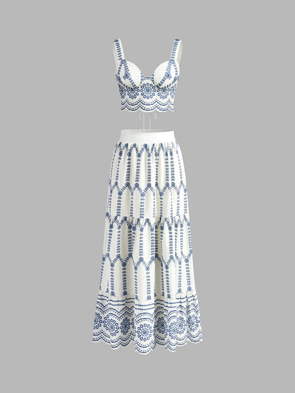 Set crop top y falda larga bordada