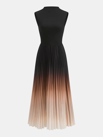 Vestido midi plisado sin mangas con degradado