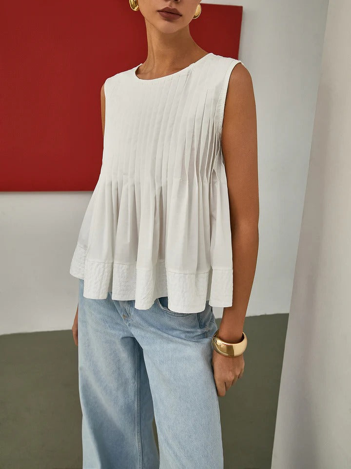 Blusa sin mangas con volantes plisados