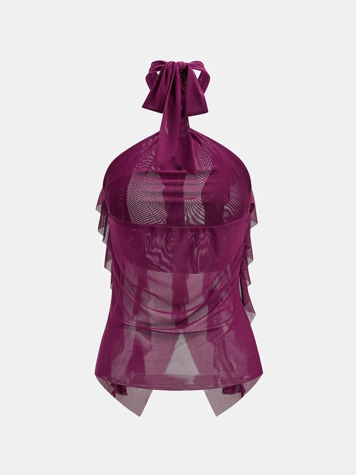 Blusa halter cascada color ciruela