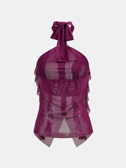 Blusa halter cascada color ciruela