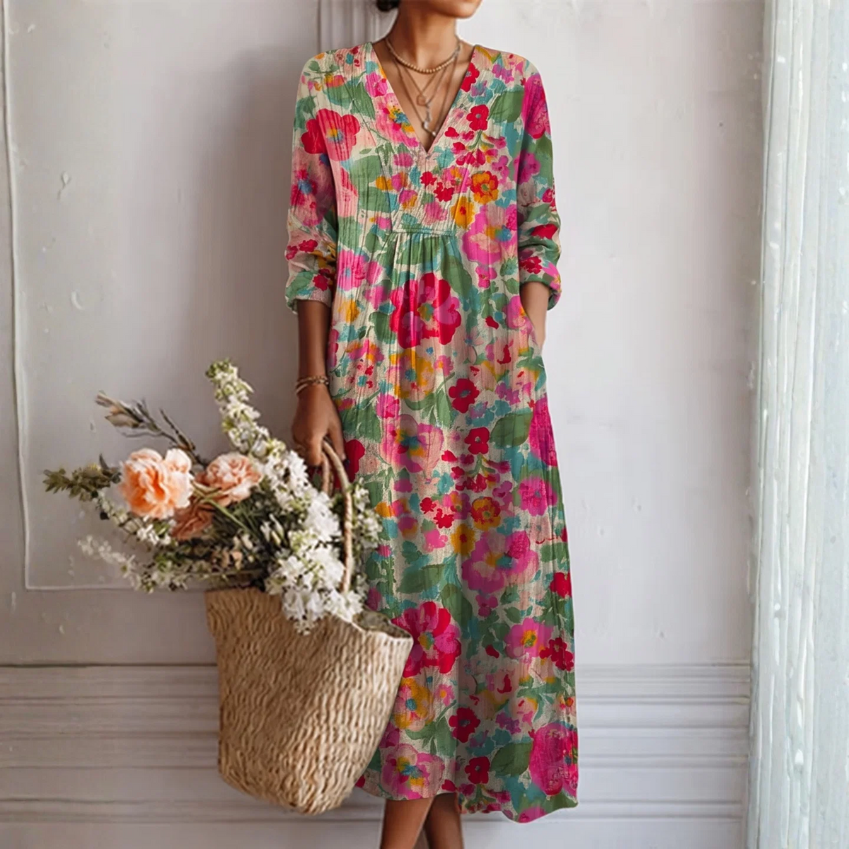 Rosa |Elegante vestido  con estampado floral.