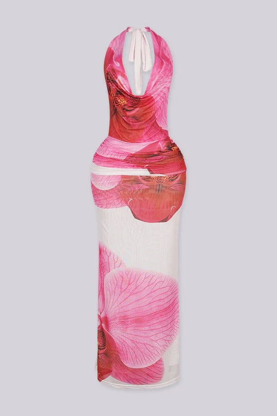 Vestido Maxi Estampado Rosa