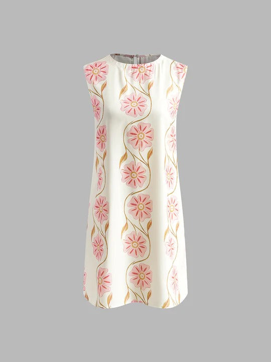 Vestido corto sin mangas con estampado romántico