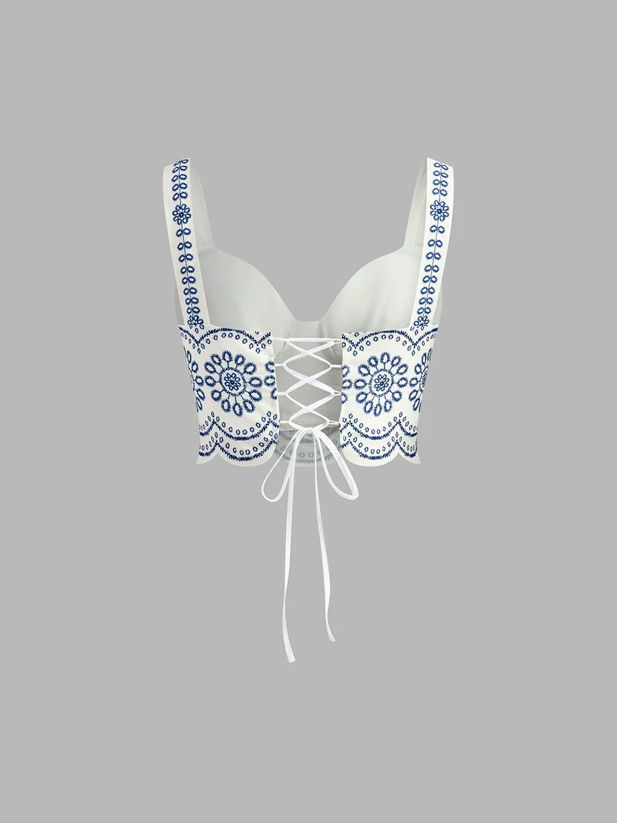 Set crop top y falda larga bordada
