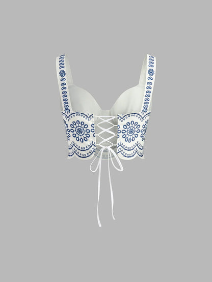 Set crop top y falda larga bordada