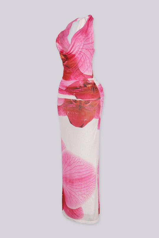 Vestido Maxi Estampado Rosa