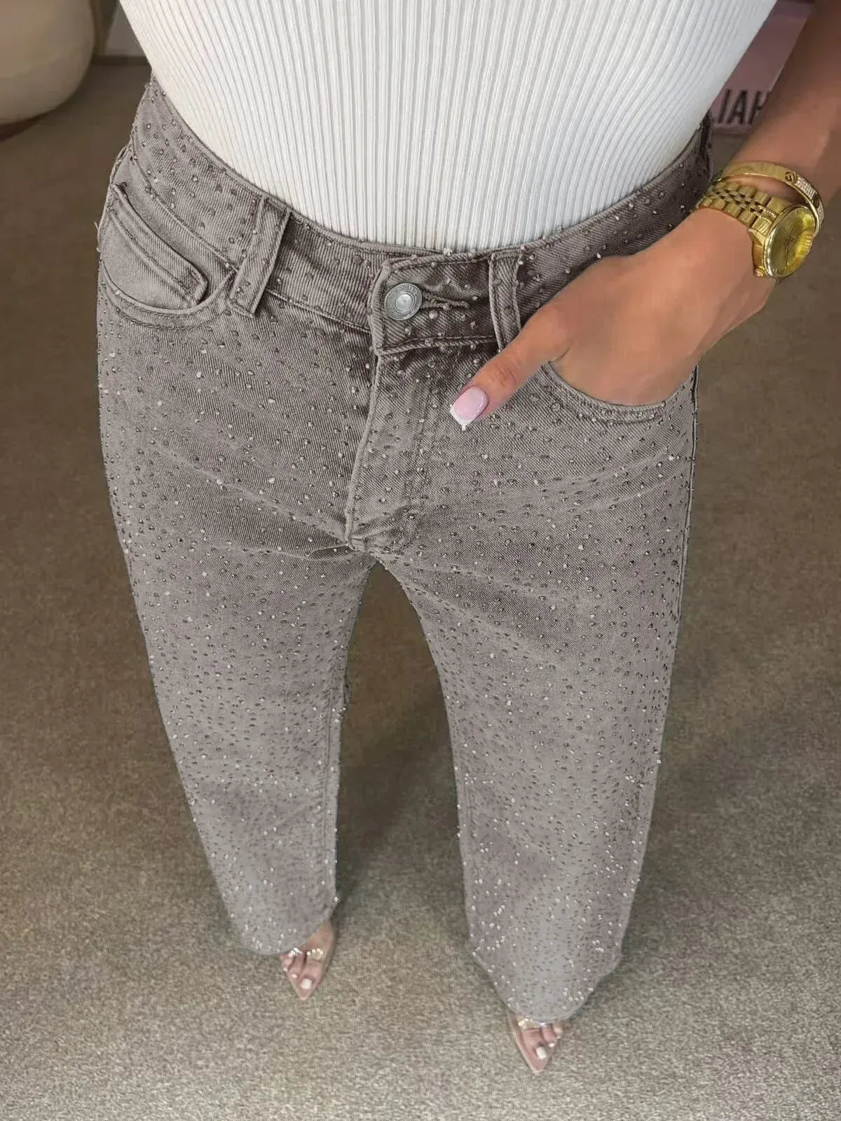 Vaqueros denim con pedrería