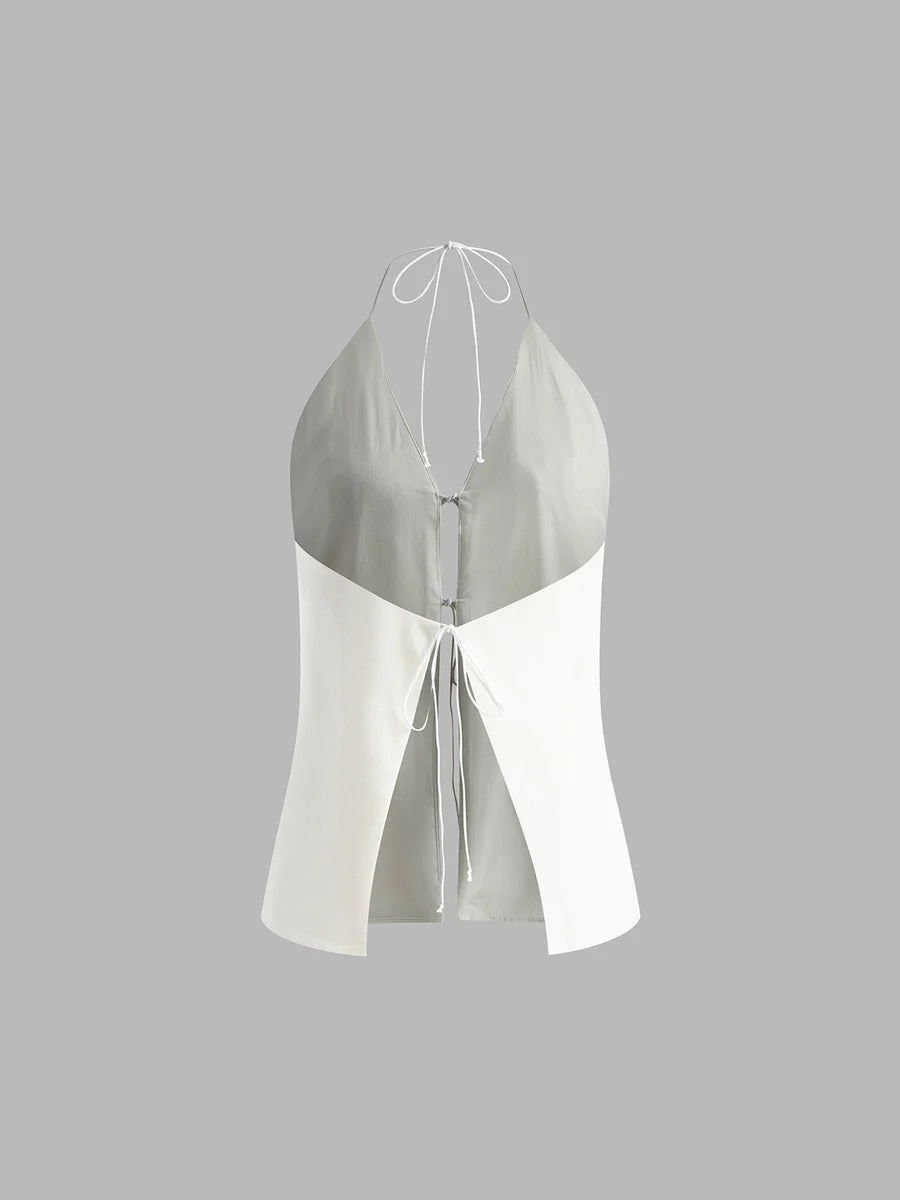 Conjunto de top halter sin espalda y shorts de algodón y lino.