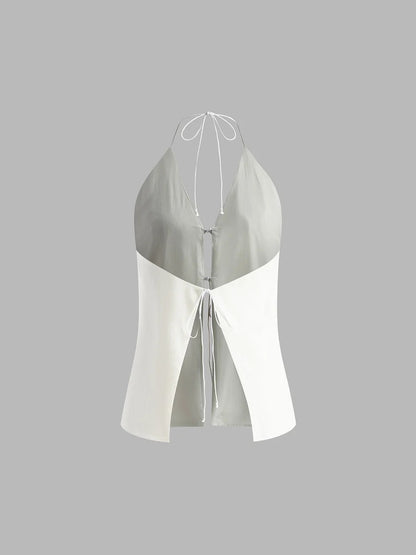 Conjunto de top halter sin espalda y shorts de algodón y lino.