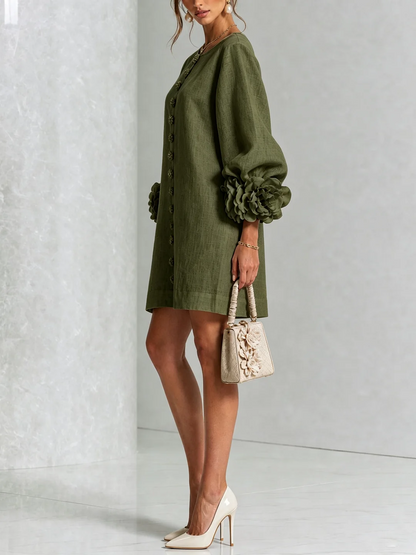 Minivestido camisero floral verde oliva con puños florales originales.